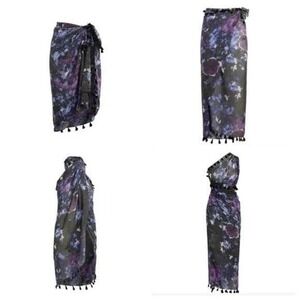 Peter Som Meteorite‎ Dream Floral Sarong Scarf ZOE CURATEUR black purple